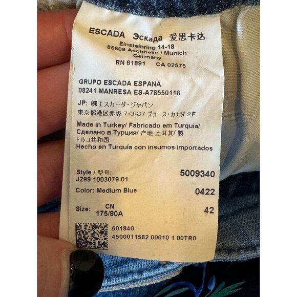 Escada Jeans Women 12 Blue Medium Wash Geometric Prism Straight Leg Retro - Picture 8 of 10